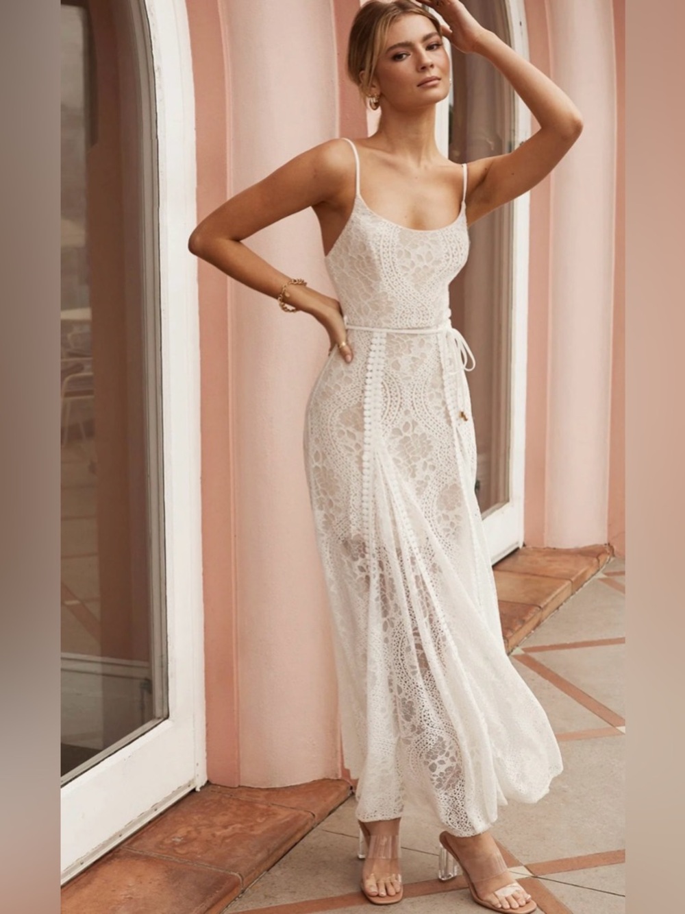 Selfie Leslie Palm Springs Lace Overlay Maxi Dress White AU 14 US XL Romantic - Picture 9 of 12